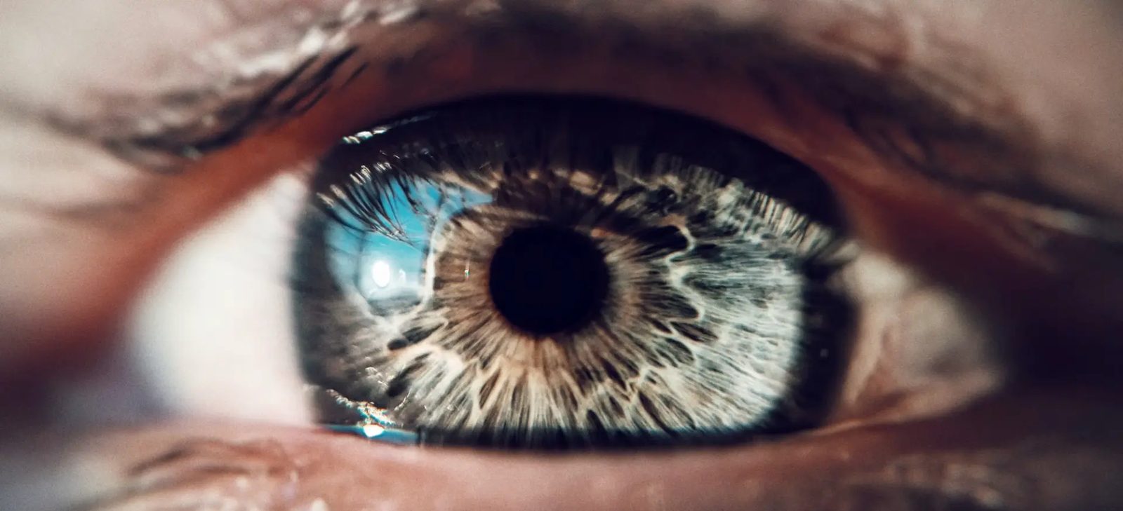 Extreme close-up of a human eye showing the iris and pupil, illustrating vision risks discussed with GLP-1 medications