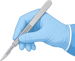 Gloved hand holding a scalpel
